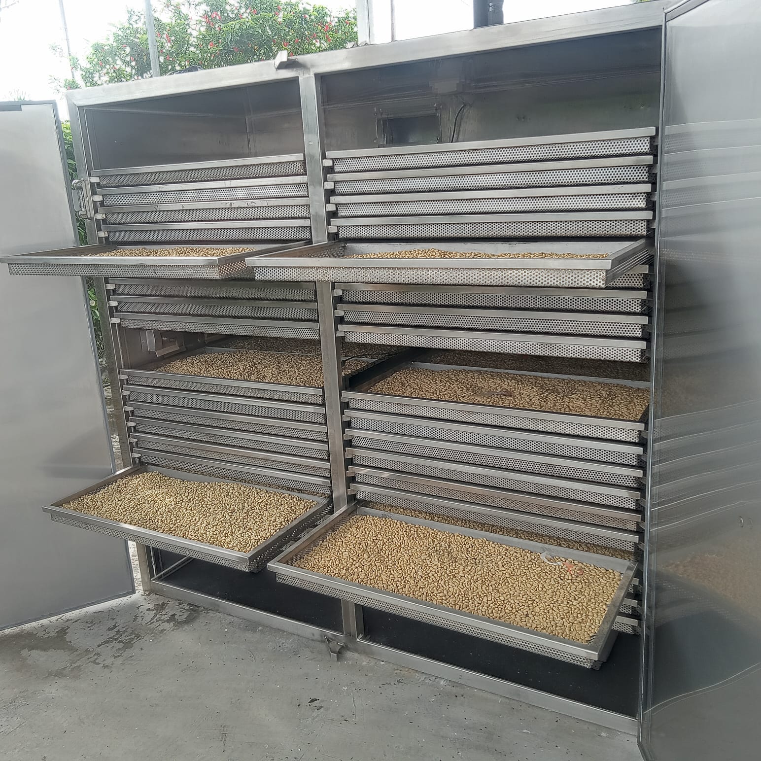 Representación diagramática del flujo de aire y bandejas de secado